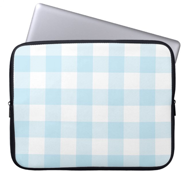 Stor Pastellblå och Vit Gingham Laptop Fodral (Framsidan)