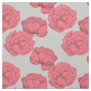 Stor Peonies Romantic Rosa Grått Mönster Blommig Tyg