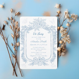 Stor Periwinkle Baroque Filigree Baby Shower Inbjudningar