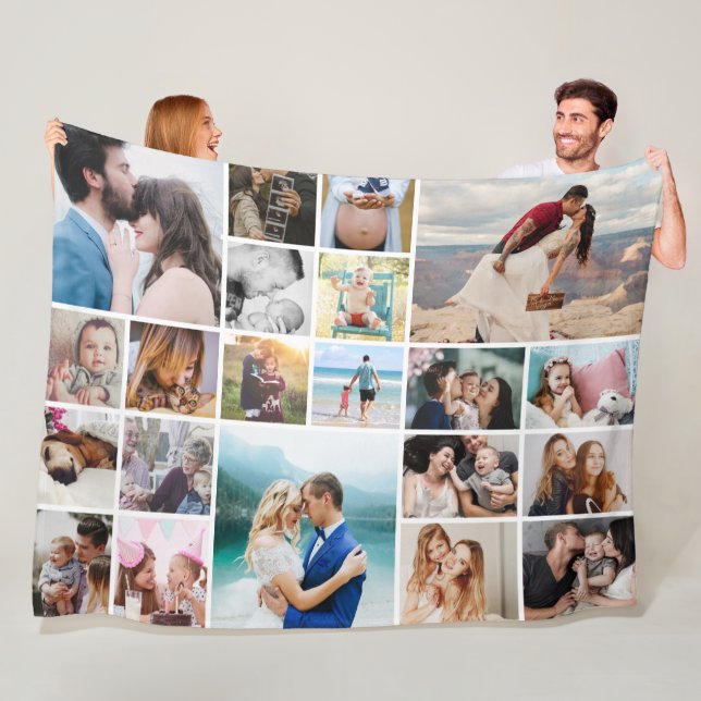 Stor Personlig 21-Photo Collage Fleece Blanket (På plats)