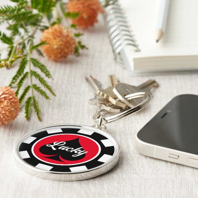 Stor personlig av chip-mynt i Las Vegas poker Rund Silverfärgad Nyckelring (Sidan)