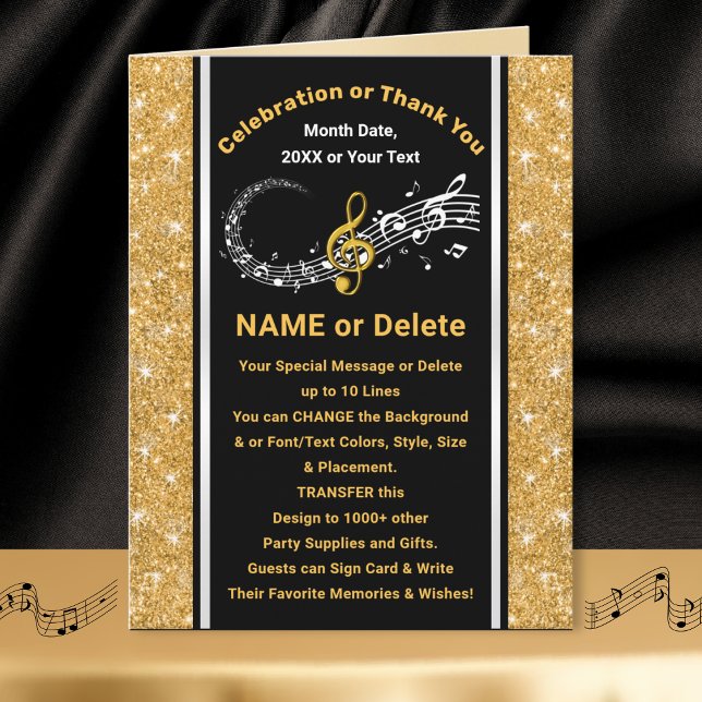 Stor Personlig Födelsedagskort med Noter. Kort (Music Notes Greeting Cards for your music themed party. Music birthday cards, music graduation card.)