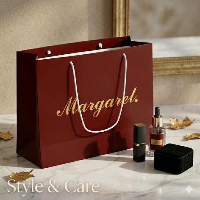 Stor personlig gåvpåse i vinrött med namn (Maroon Large Personalized Gift Bag with Name)