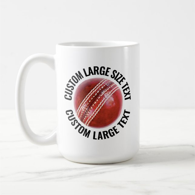 Stor Personlig Text Cricketboll 425g. Anpassad Kaffemugg (Vänster)