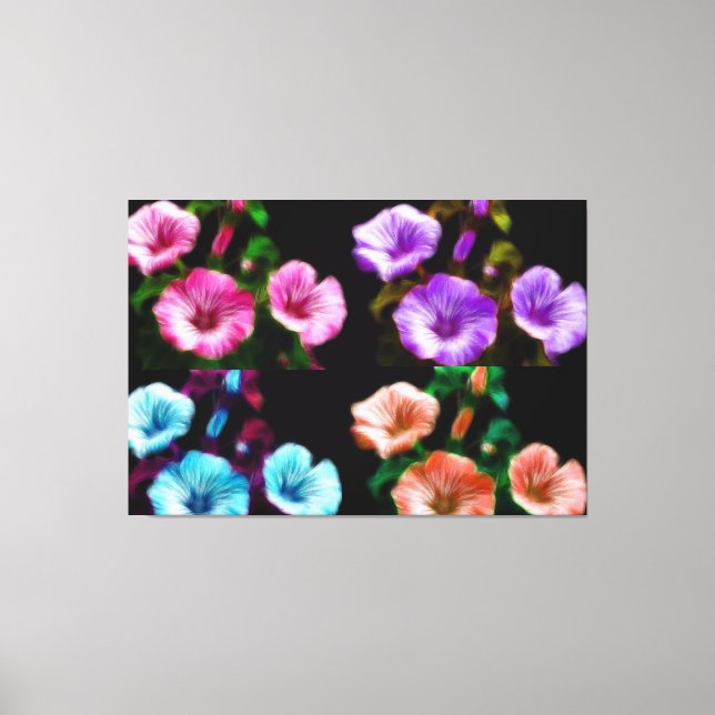 Stor Petunias Quadtych Art Wrapped Canvas (Framsida)
