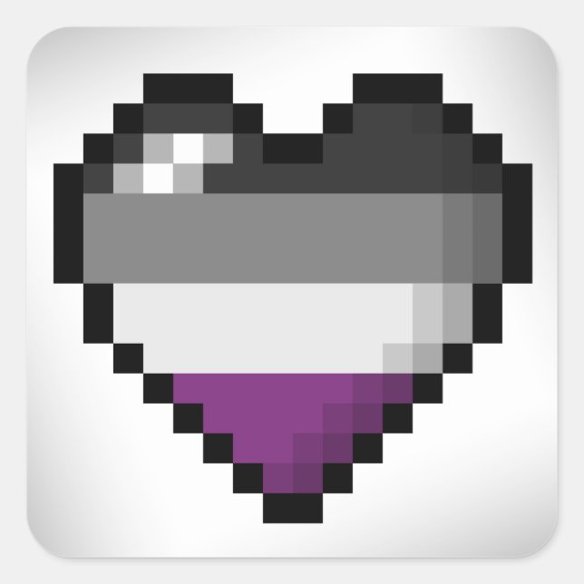 Stor Pixel Heart-design i Flagga Asexuellt Pride Fyrkantigt Klistermärke (Framsida)