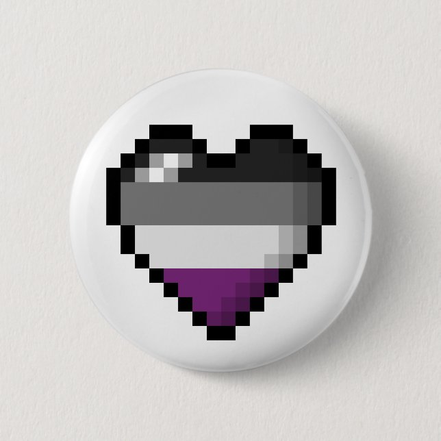 Stor Pixel Heart-design i Flagga Asexuellt Pride Knapp (Framsida)