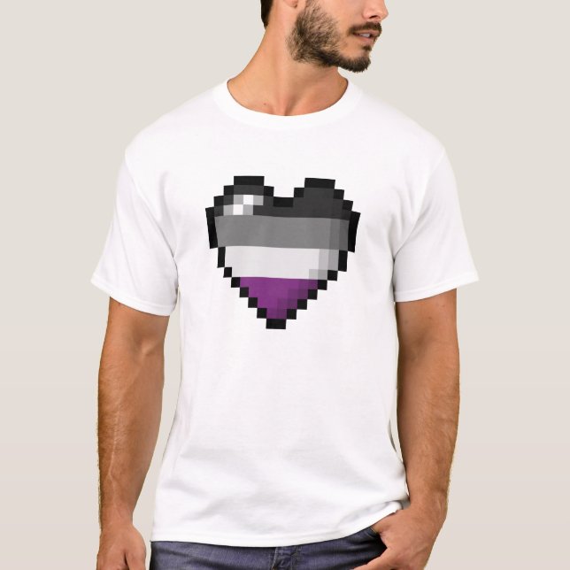 Stor Pixel Heart-design i Flagga Asexuellt Pride Tee (Framsida)