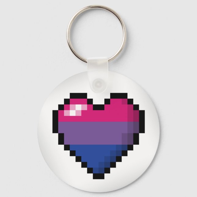 Stor Pixel Heart-design i Flagga Bisexual-Pride Nyckelring (Framsida)