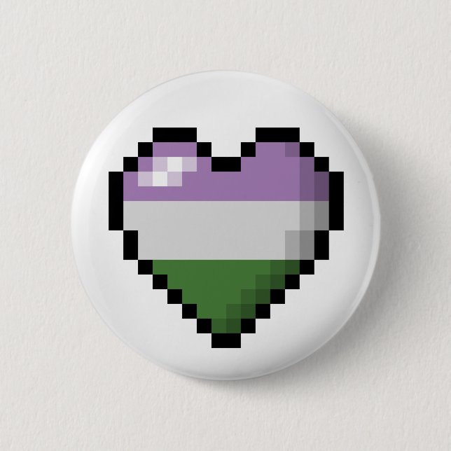 Stor Pixel Heart-design i Flagga Genderqueer-Pride Knapp (Framsida)