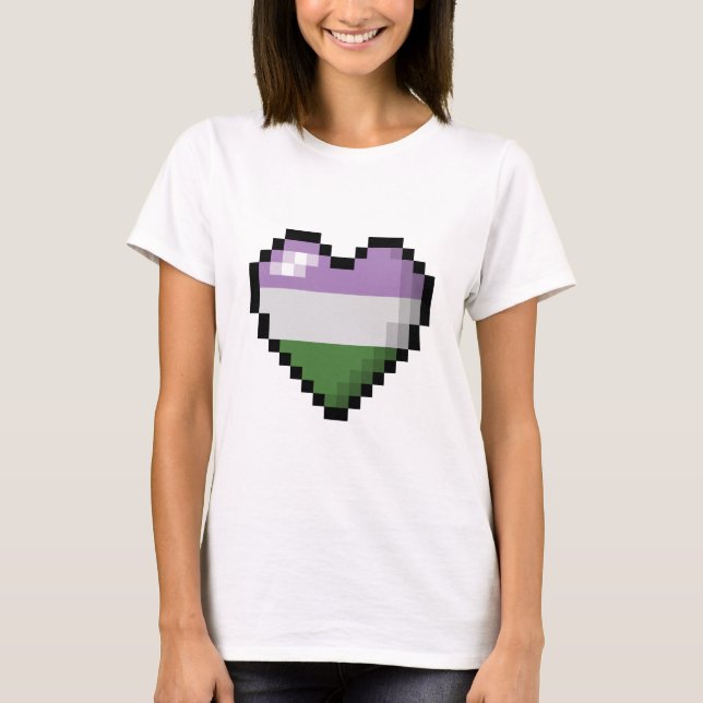 Stor Pixel Heart-design i Flagga Genderqueer-Pride Tee (Framsida)