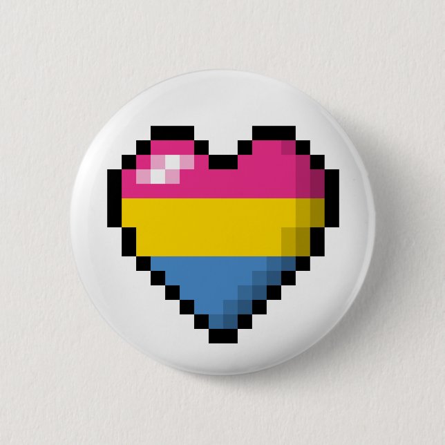 Stor Pixel Heart-design i Flagga Pansexual Pride Knapp (Framsida)
