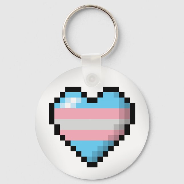 Stor Pixel Heart-design i Flagga Transgender-Pride Nyckelring (Framsida)