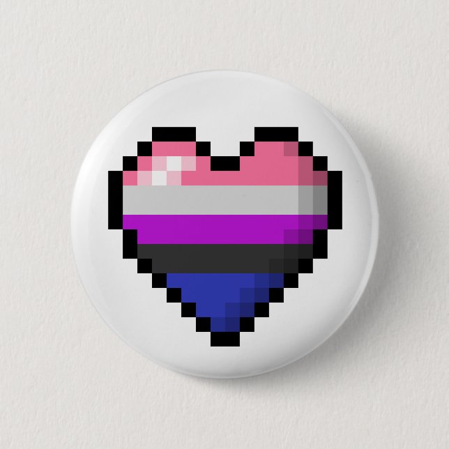 Stor Pixel Heart-design i Gender Fluid Flagga Knapp (Framsida)