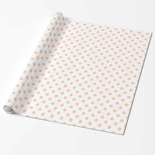 Stor polka dots - djup persika på vit presentpapper (Utrullad)