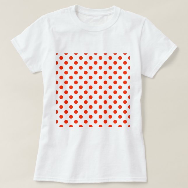 Stor polka dots - ljust rött på vit tröja (Design framsida)