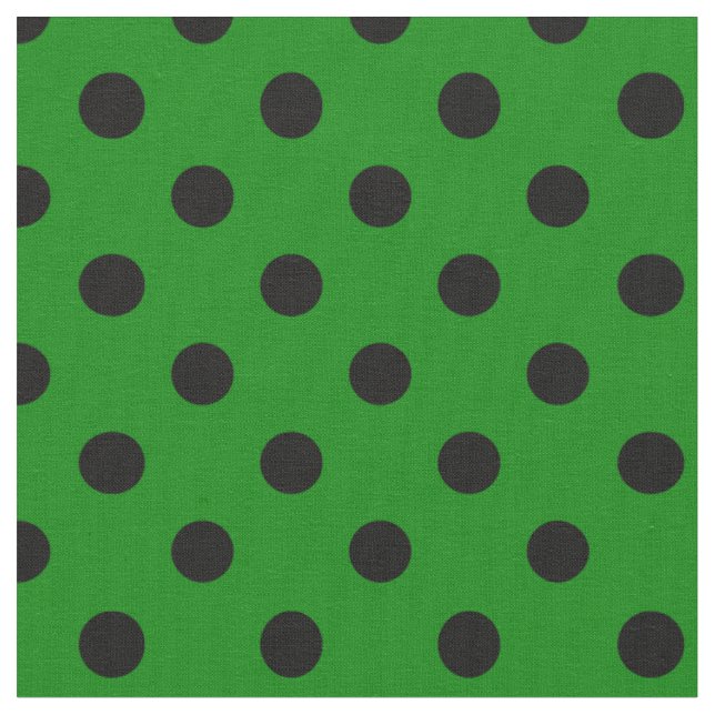 Stor polka dots - svart på grönt tyg (Närbild)