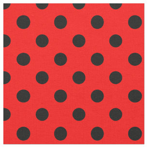 Stor polka dots - svart på rött tyg