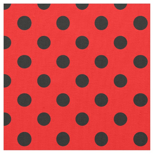 Stor polka dots - svart på rött tyg (Närbild)