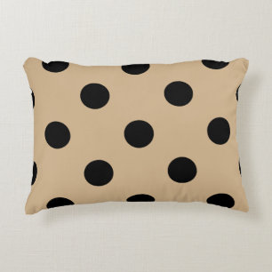 Stor polka dots - svart på solbränna prydnadskudde