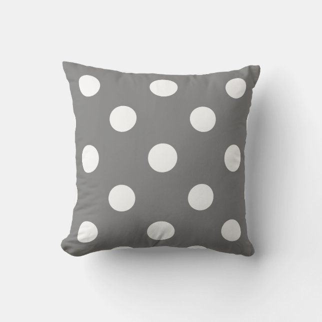 Stor polka dots - vit på grått kudde (Framsida)