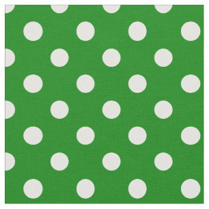 Stor polka dots - vit på grönt tyg