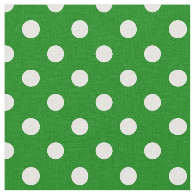 Stor polka dots - vit på grönt tyg (Närbild)