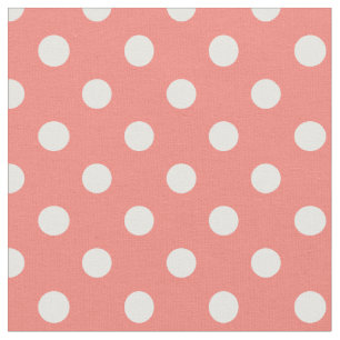 Stor polka dots - vit på korallrosor tyg