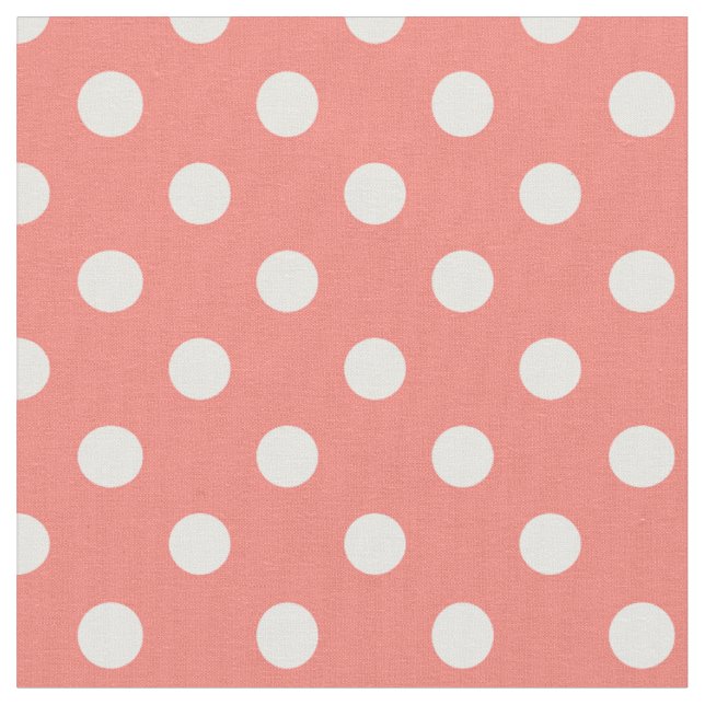 Stor polka dots - vit på korallrosor tyg (Närbild)