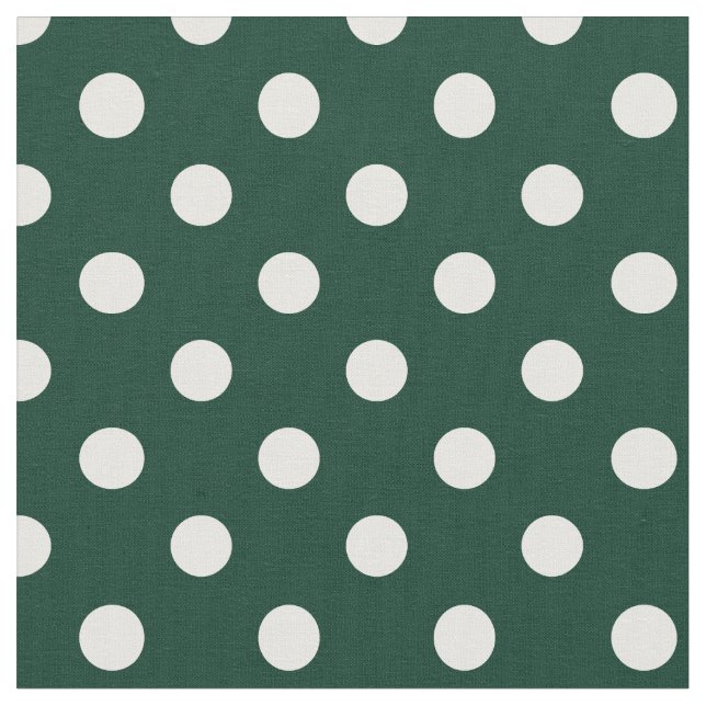 Stor polka dots - vit på mörk - grönt tyg (Närbild)