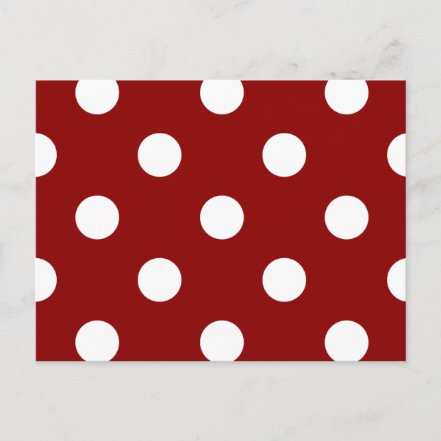 Stor Polka dots - vit på Mörk Red Vykort (Framsida)