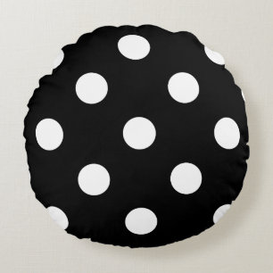 Stor polka dots - vit på svart rund kudde