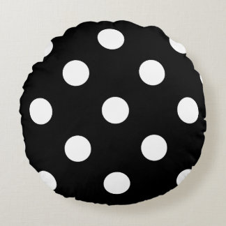 Stor polka dots - vit på svart rund kudde