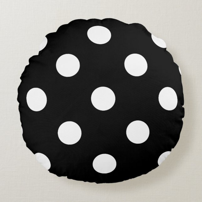 Stor polka dots - vit på svart rund kudde (Framsidan)