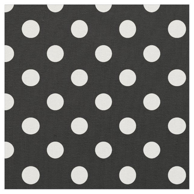 Stor polka dots - vit på svart tyg (Närbild)