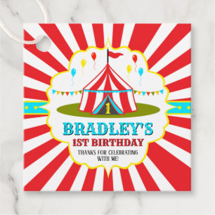 Stor populär cirkus-karnival 1:a födelsedag gåvor etiketter