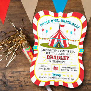 Stor populär cirkus-karnival 1:a födelsedag inbjudningar