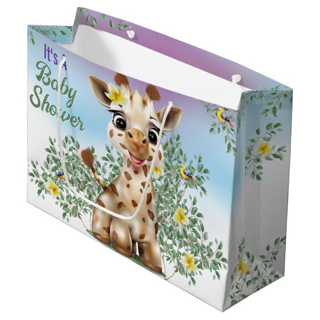 Stor presentpåse för Baby Safari med giraff-tema (Framsidan Vinklad)