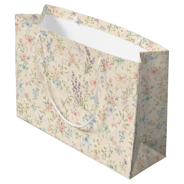 Stor presentpåse med grandmillennial pastellblommo (Baksidan Vinklad)