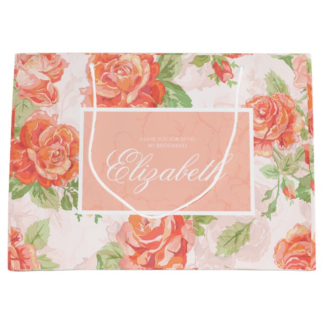Stor presentpåse med orange blommor och rosor (Framsidan)