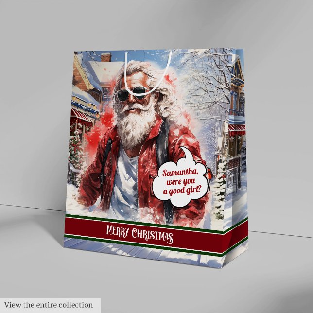 Stor presentpåse Rolig Tomte Personlig Accent (Large Gift Bag Funny Santa Personalized Accent)