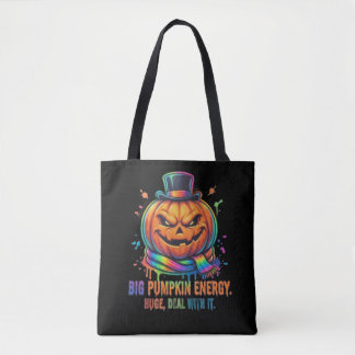 Stor Pumpa Energi Sarcastic Neon Halloween-handväs Tygkasse