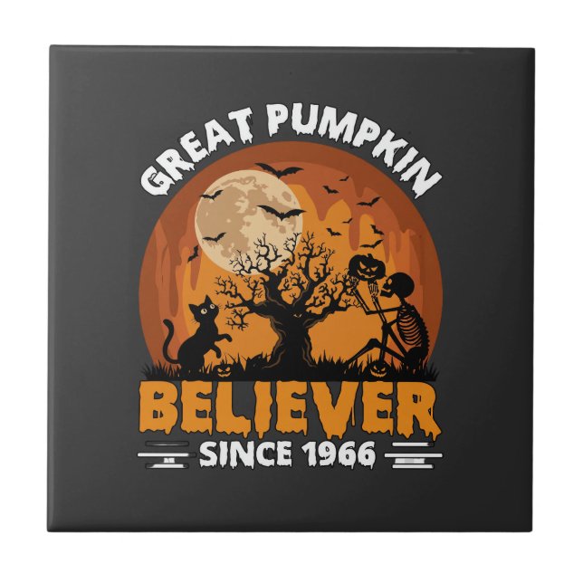 Stor pumpa-troende sedan Halloween skelett Ca Kakelplatta (Framsidan)
