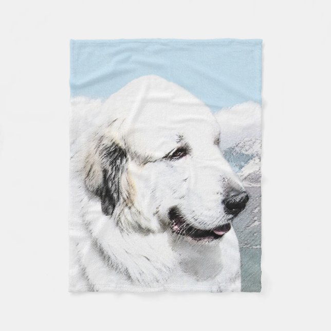 Stor Pyrenéer målning - Original hundkonst Fleecefilt (Framsidan)