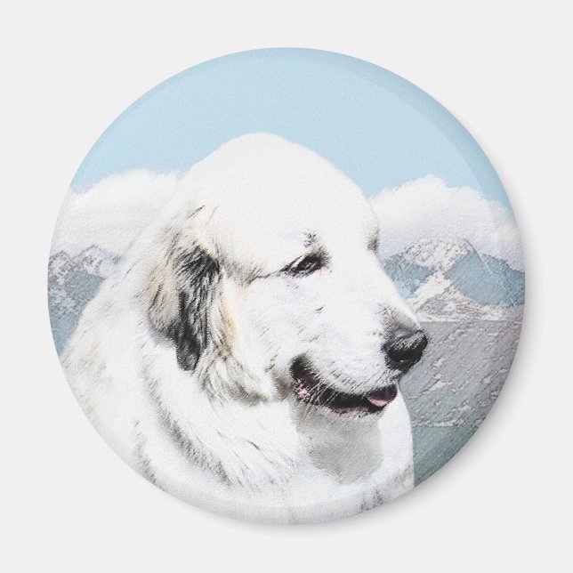 Stor Pyrenéer målning - Original hundkonst Magnet (Framsidan)