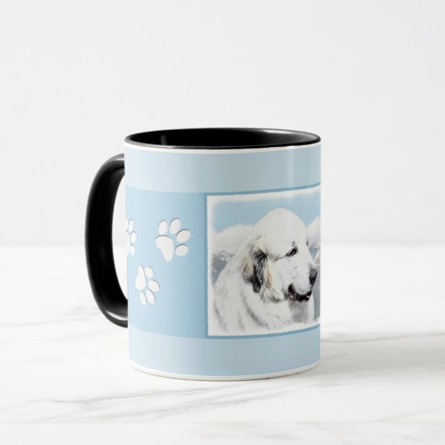 Stor Pyrenéer målning - Original hundkonst Mugg (Framsida vänster)
