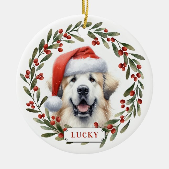 Stor Pyrenéerhund Keramisk Cirkulär Ornament (Framsidan)