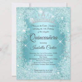 Stor Quinceanera Teal Snowflake Winter Wonderland Inbjudningar