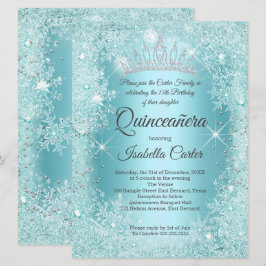 Stor Quinceanera Turkos Snöflinga Vinter Värld Inbjudningar