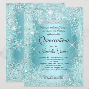 Stor Quinceanera Turkos Snöflinga Vinter Värld Inbjudningar